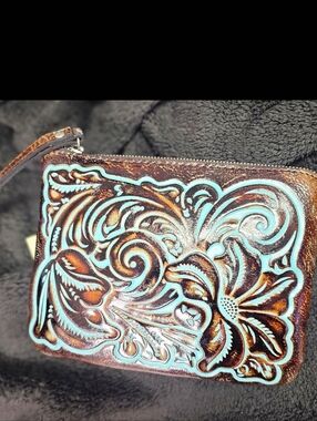 Patricia Nash Wristlet - Brown with Turquoise Accents